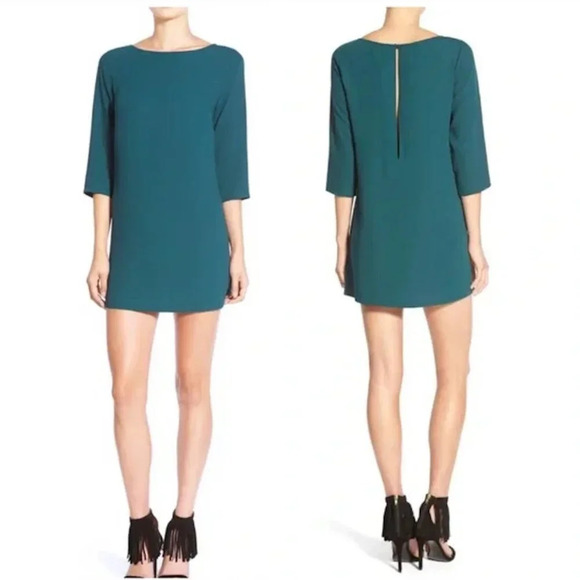 Women's S NWT Leith Shift Mini Dress Green Bateau Neckline Keyhole Back - Picture 1 of 9